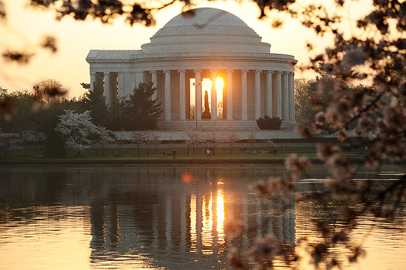 Jefferson Memorial at sunrise from the Tidal Basin, on March 23, 2012.