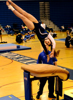 West Potomac's Marien Voorhees leaps onto the vault during a six-school meet at West Potomac High School on January 3, 2011. West Potomac placed second with a score of 124.025 points.