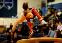 Jefferson sophomore Caroline Kerr jumps onto the vault during a gymnastics meet at West Potomac High School on January 3, 2011.