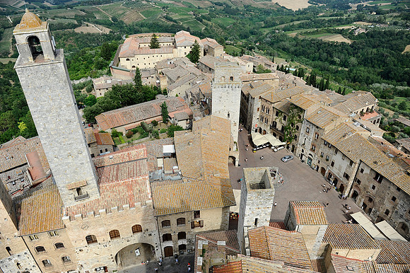 The medieval walled town of San Gimignano, Italy. The town is famous for its towers.July 4, 2012