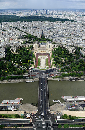 A view towards the Trocadéro from the top level of the Eiffel Tower in Paris, France.July 15, 2012