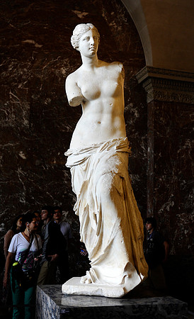 The "Aphrodite of Milos," or "Venus de Milo," at the Lourve in Paris, France.July 16, 2012
