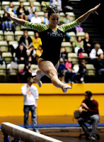 Brittany Bendoff performs on the beam during Missouri's match against Oklahoma at the Hearnes Center on February 19, 2010.